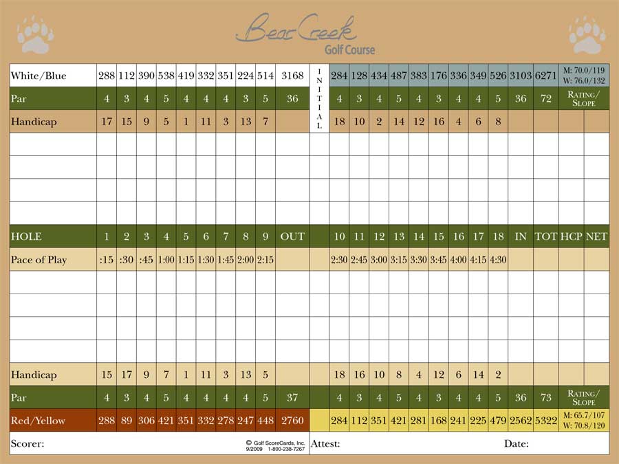 Bear Creek golf course scorecard