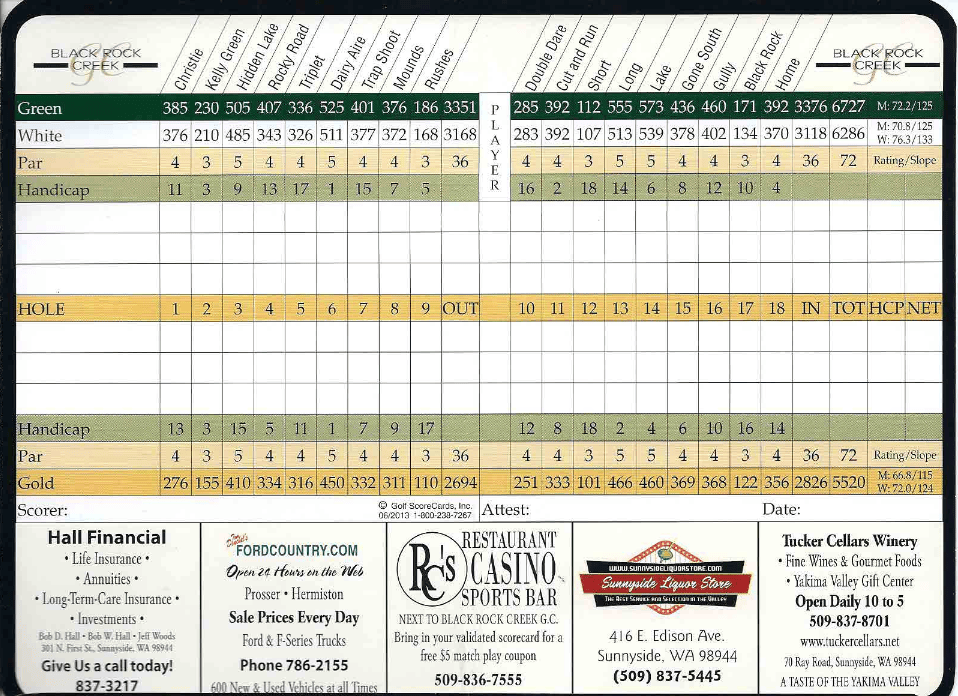 Black Rock Creek Golf Course scorecard