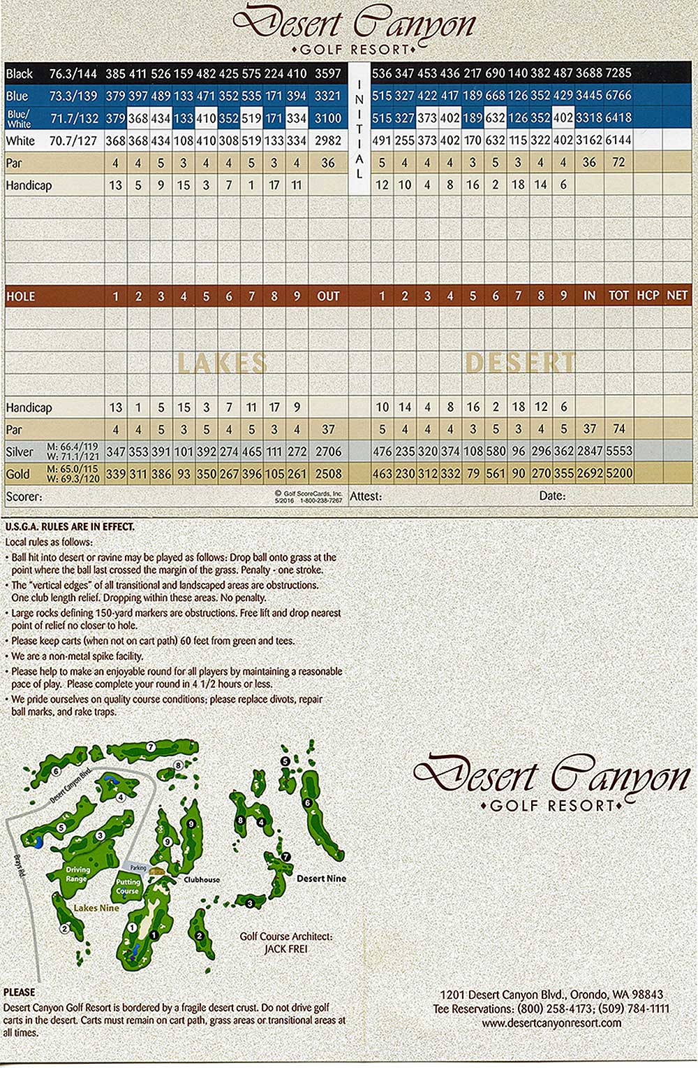 Desert Canyon Golf Course scorecard