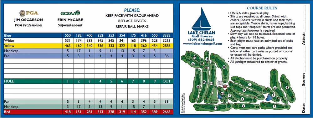 Lake Chelan golf course scorecard