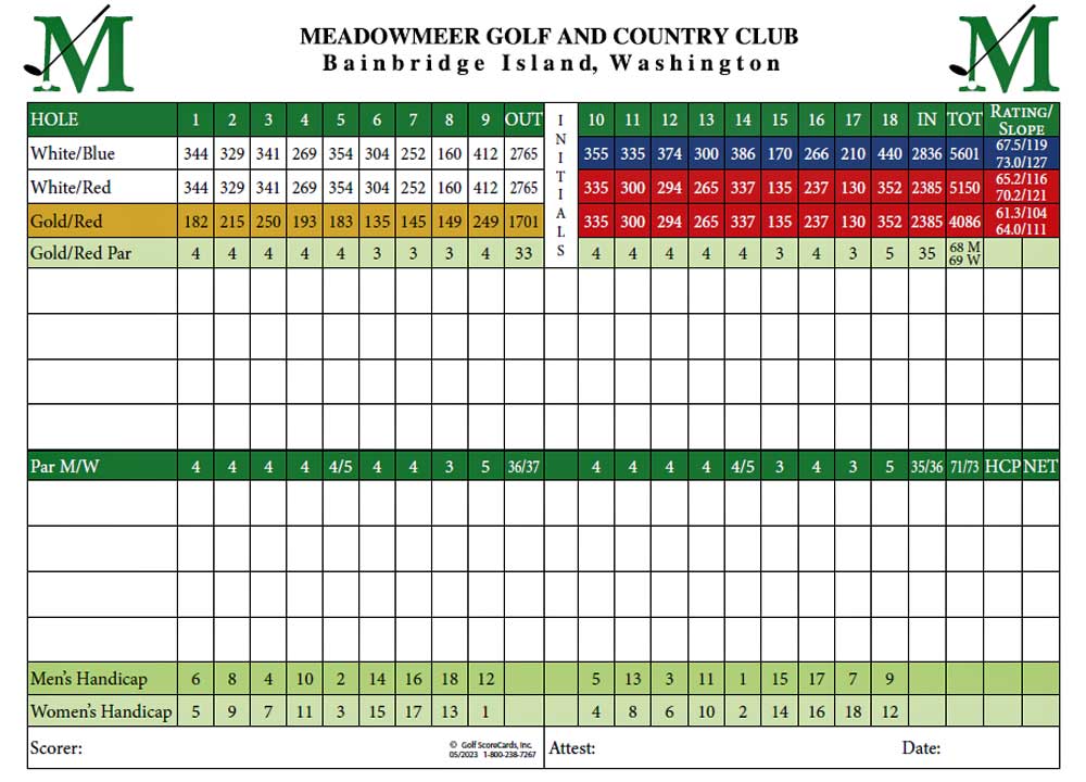 Meadowmeer golf course scorecard