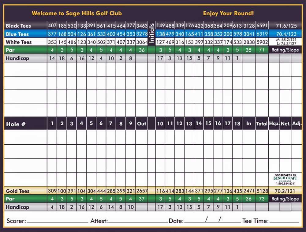 Sage Hills golf course scorecard