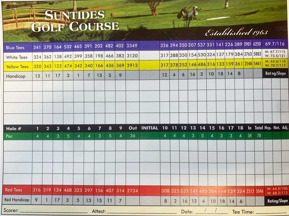 Suntides golf course scorecard