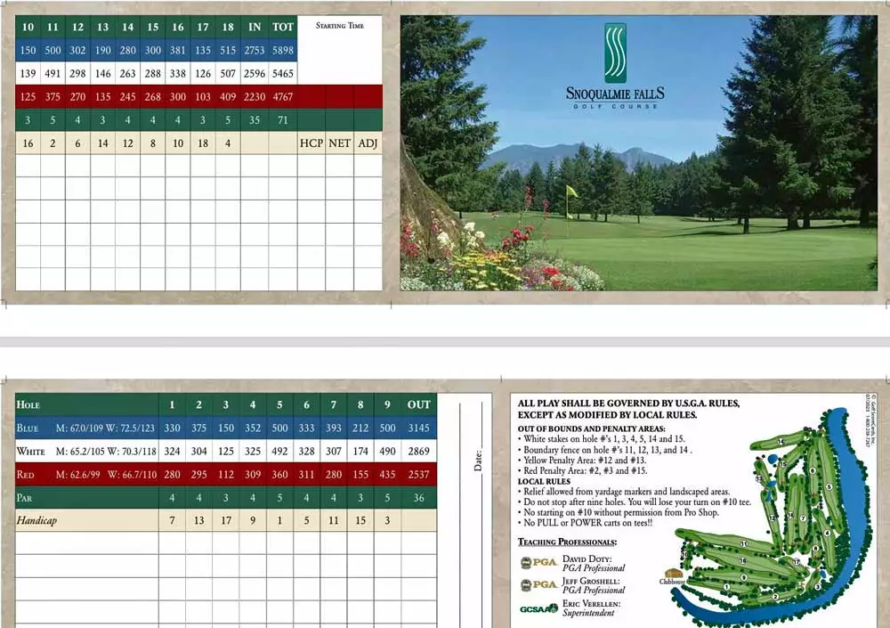 Snoqualmie Falls golf course scorecard